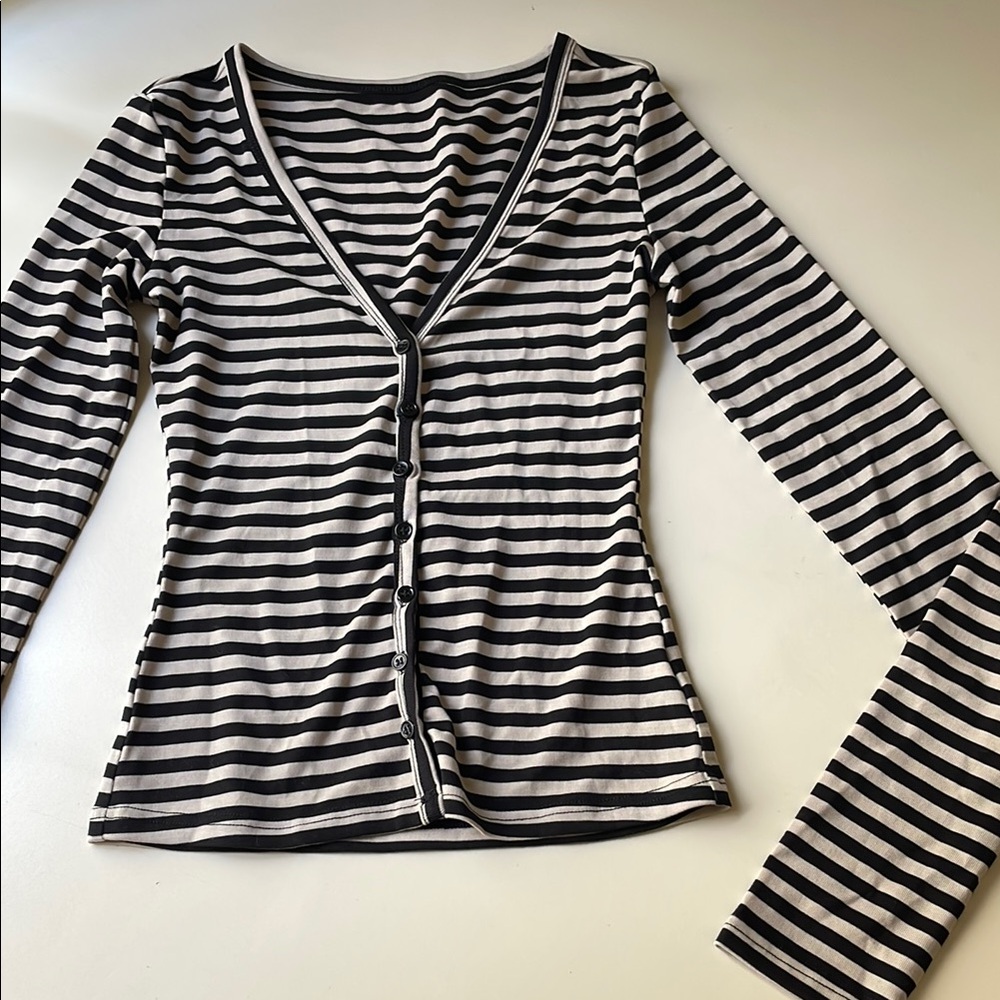 Striped Black Button-Up Long Sleeve Top
